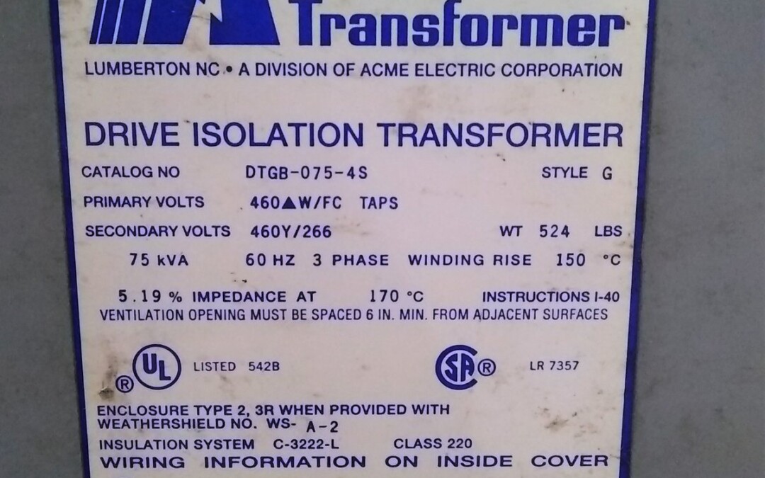Acme Electric Corporation DTGB-075-45 Drive Isolation Transformer - Image 2