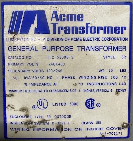 Acme Electric Corporation T-2-53008-S 0.50 kVA Transformer - Image 3
