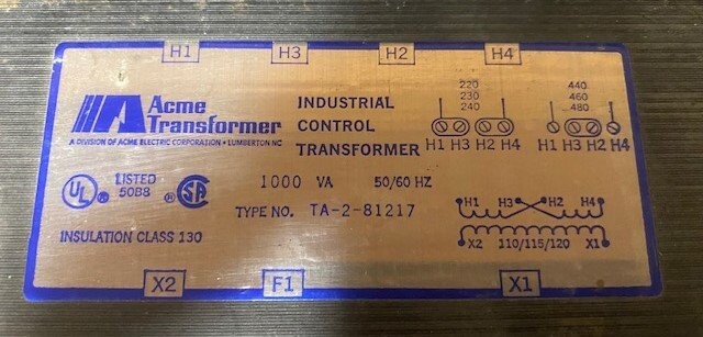 Acme Electric Corporation TA-2-81217 1 kVA Control Transformer - Image 2