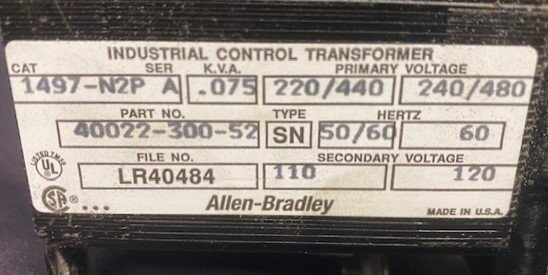 Allen-Bradley 1497-N2P Series A 0.075 kVA Industrial Control Transformer - Image 2