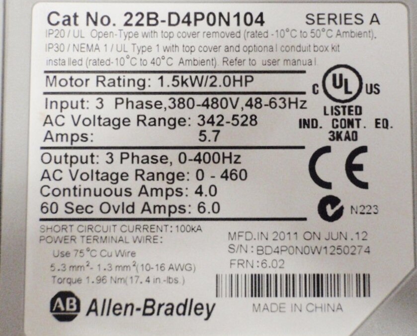 Allen-Bradley 22B-D4P0N104 PowerFlex40 AC Drive - Image 3