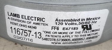 Ametek-Lamb 116757-13 5.7" 2 Stage, 1 Phase Vacuum Motor - Image 2