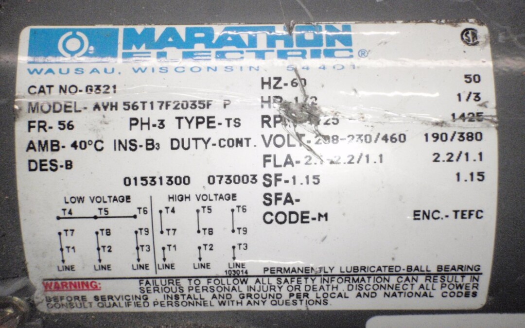 Marathon AVH56T17F2035FP 0.5 HP Motor - Image 2
