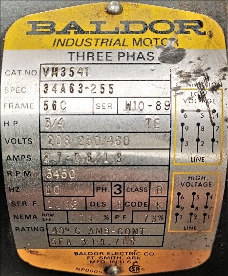 Baldor Unknown Model .75 HP Blower - Image 2