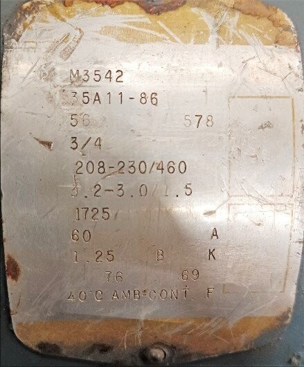 Baldor M3542 .75 HP Motor - Image 2