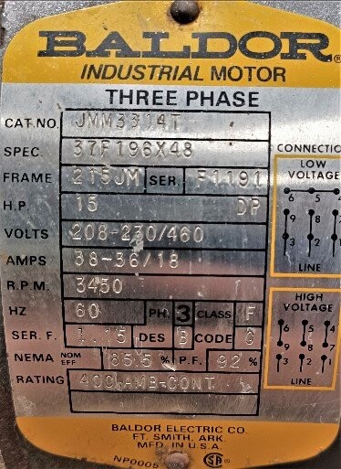 Baldor JMM3314T 15 HP Motor - Image 2