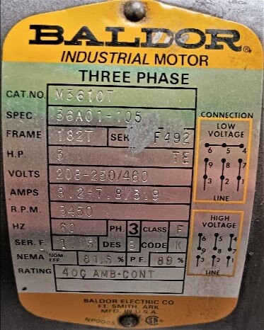 Baldor M3610T 3 HP Motor - Image 2