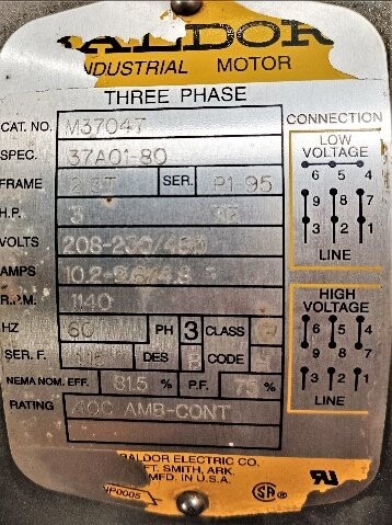Baldor M3704T 3 HP Motor - Image 2
