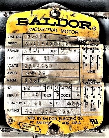 Baldor M2334T 20 HP Electric Motor - Image 2
