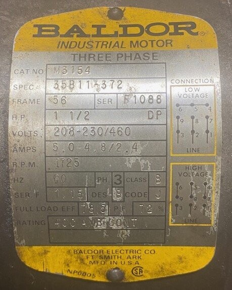 Baldor M3154 1.5 HP Motor - Image 2