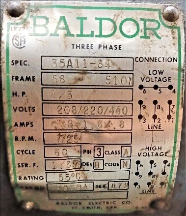 Baldor M3534 1/3 HP Motor - Image 2