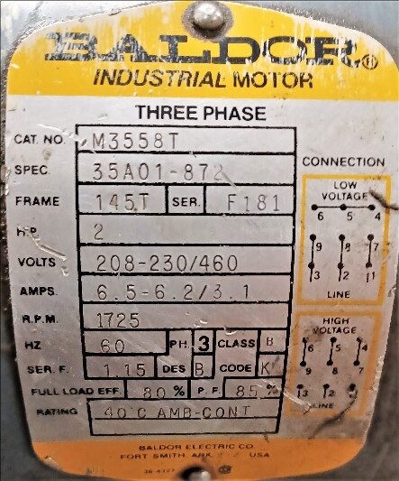 Baldor M3558T 2 HP Motor - Image 2