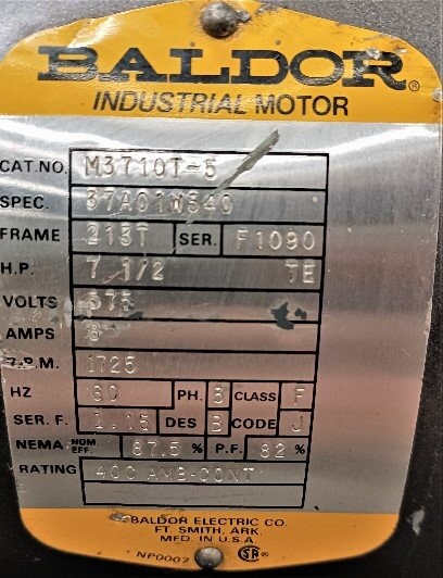 Baldor M3710T-5 7.5 HP Motor - Image 2