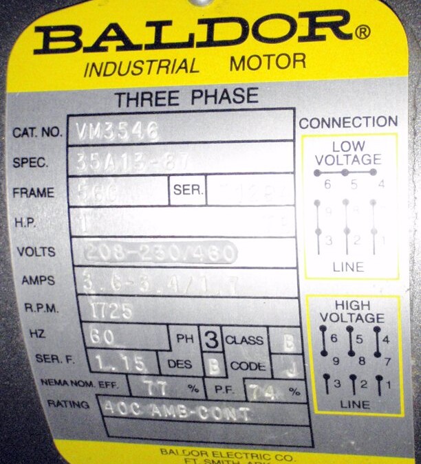 Baldor VM3546 1hp Industrial Motor - Image 2