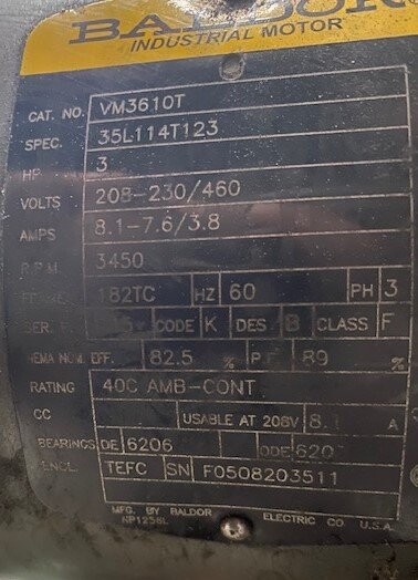Baldor VM3610T 3 HP Blower - Image 2