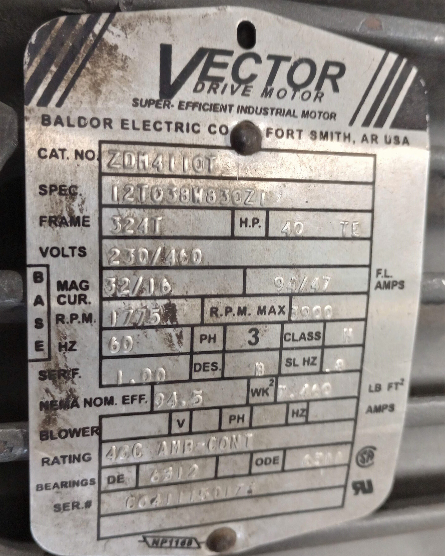 Baldor ZDM4110T Vector Drive 40 HP Motor - Image 2