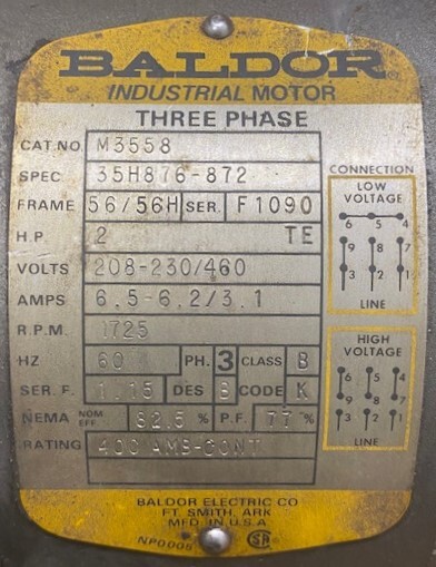 Baldor M3558 2-HP Motor - Image 2