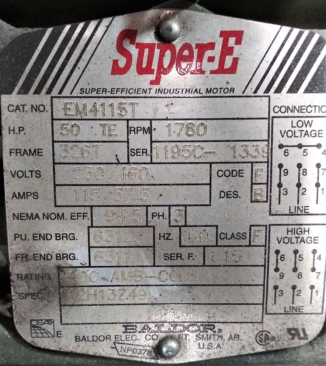 Baldor EM4115T Super-E 50 HP Motor - Image 2