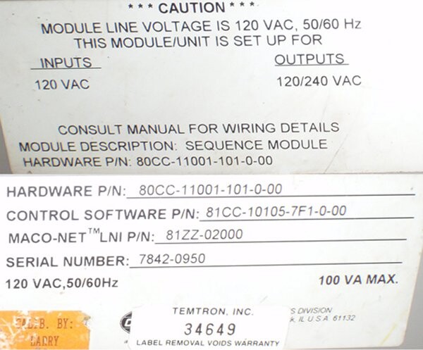 Barber-Colman 80CC-11001-101-0-00 Maco 8000 Sequence Module - Image 2