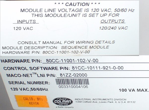 Barber-Colman 80CC-11001-102-V-00 Maco 8000 Sequence Module - Image 2