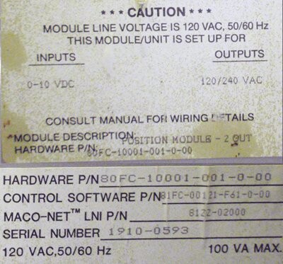 Barber-Colman 80FC-10001-001-0-00 Maco 8000 Positioning Module - Image 2