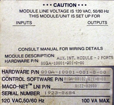 Barber-Colman 80QA-10001-001-0-00 Maco 8000 Auxiliary Equipment Module - Image 2