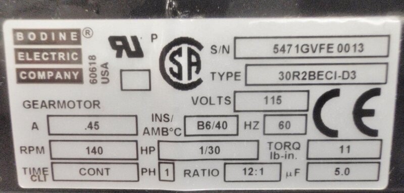 Bodine 30R2BECI-D3 1/30hp Motor - Image 4
