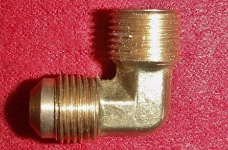 Unknown Brand Unknown Model Brass Fitting, 90 Degree Elbow, 5/8" Flare x 1/2" male Input