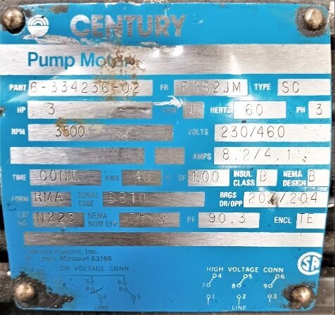 Century Electric 6-334236-02 3 HP Pump Motor - Image 2