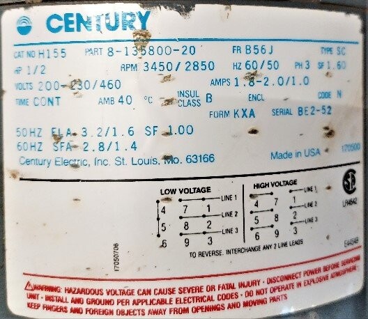 Century Electric 8-135800-20 0.5 HP Motor - Image 2