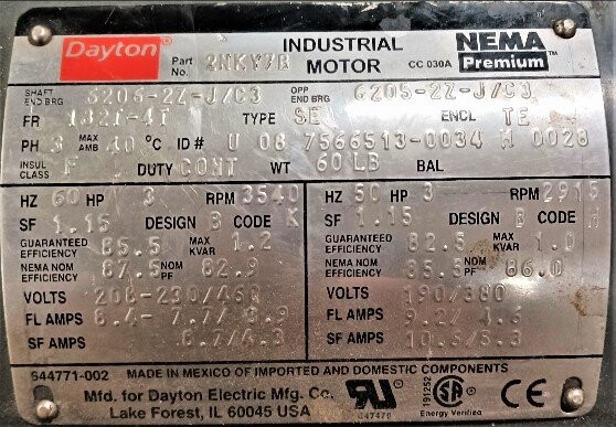 Dayton 2NKY7B 3 HP Motor - Image 2