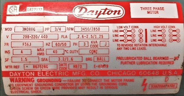 Dayton 3N088G 3/4 HP 3-Phase Motor - Image 2
