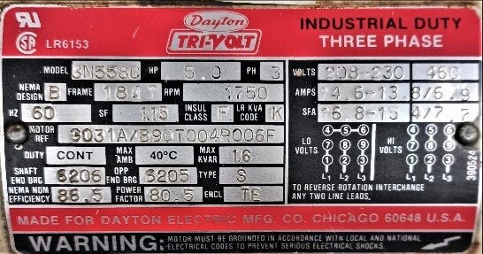Dayton 3N558C 5 HP 3 Phase Motor - Image 2