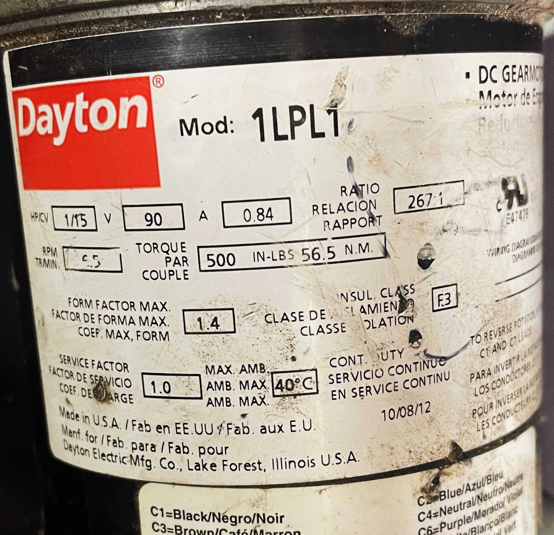 Dayton DC gearmotor Mod 1LPL1 - Image 2