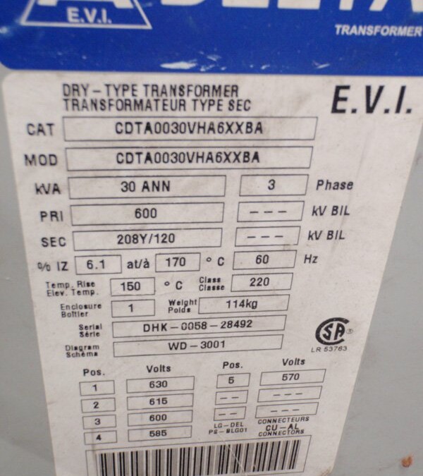 Delta Transformers Inc. CDTA0030VHA6XXBA Transformer - Image 2