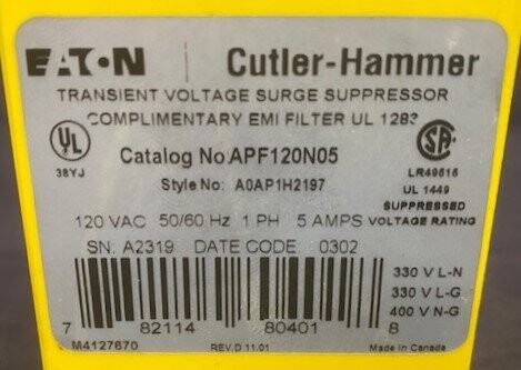 Eaton/Cutler-Hammer APF120N05 Automation Powerline EMI Filter - Image 2
