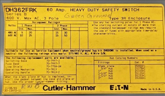 Eaton/Cutler-Hammer DH362FRK Heavy Duty Safety Switch - Image 3