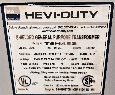 EGS T5H45S 45 kVA Hevi-Duty Transformer - Image 2