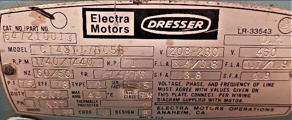 Electra C143T17DC5D 1 HP Dresser Motor - Image 2