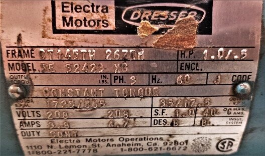 Electra 5E-32423-XC 1 HP Motor - Image 2