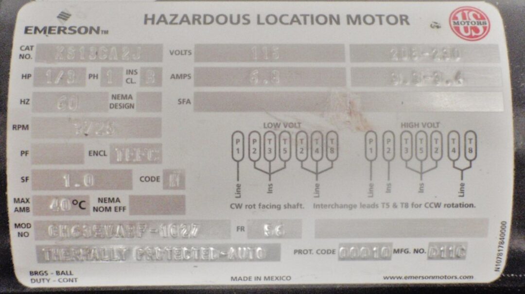 Emerson XS13CA2J Hazardous Location Motor - Image 4