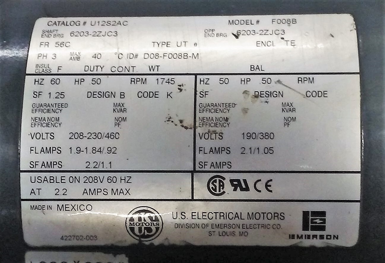 Emerson F008B AC Motor w/Doerr ID# J914/Y05F Gearbox - Image 2