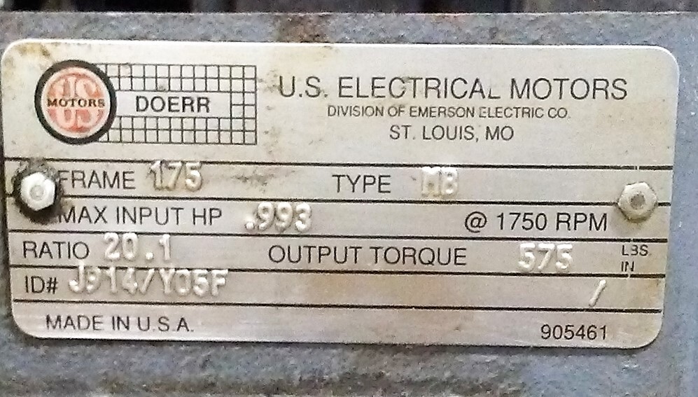 Emerson F008B AC Motor w/Doerr ID# J914/Y05F Gearbox - Image 3