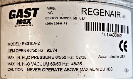 Gast-Dex R4310A-2 1 HP Regenair Blower - Image 3