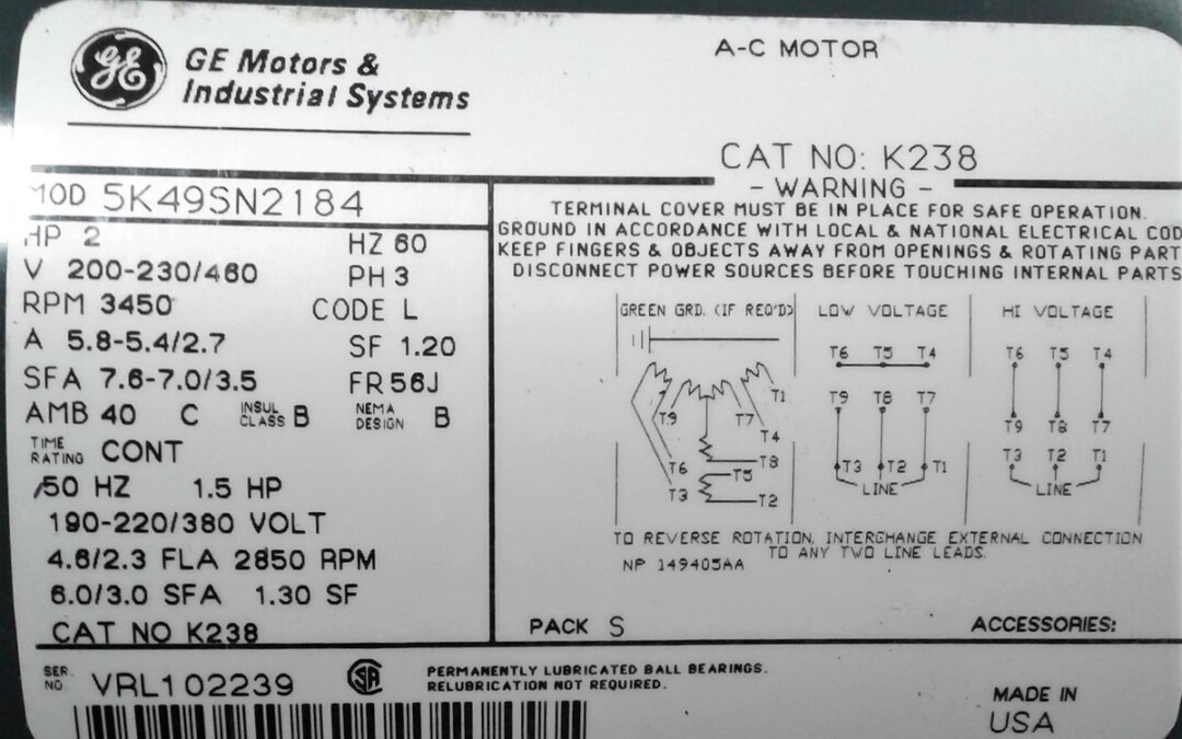 GE 5K49SN2184 AC Motor - Image 2