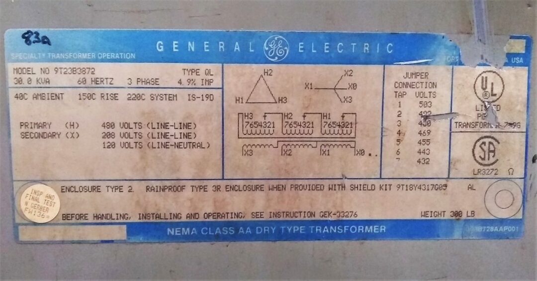GE 9T23B3872 Transformer 30.0KVA - Image 2
