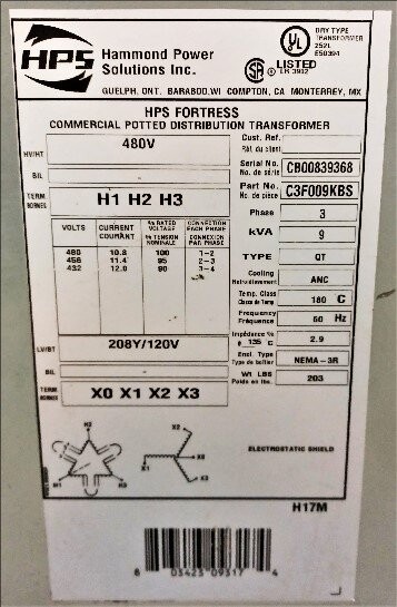 Hammond Power Solutions C3FF09KBS 9 kVA Transformer - Image 2