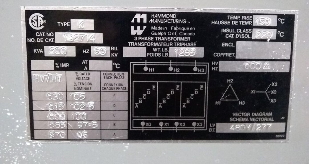 Hammond Manufacturing 132714 200 kVA Transformer - Image 2
