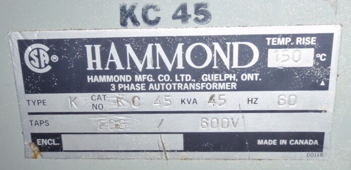 Hammond Manufacturing KC 45 3-Phase Autotransformer - Image 2