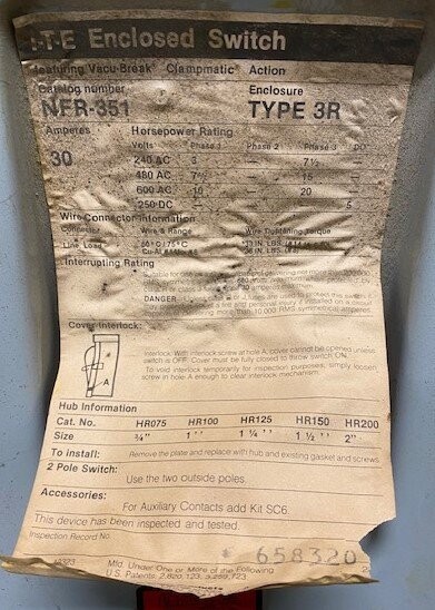 ITE NFR-351 Enclosure Type 3R Enclosed Safety Switch - Image 3